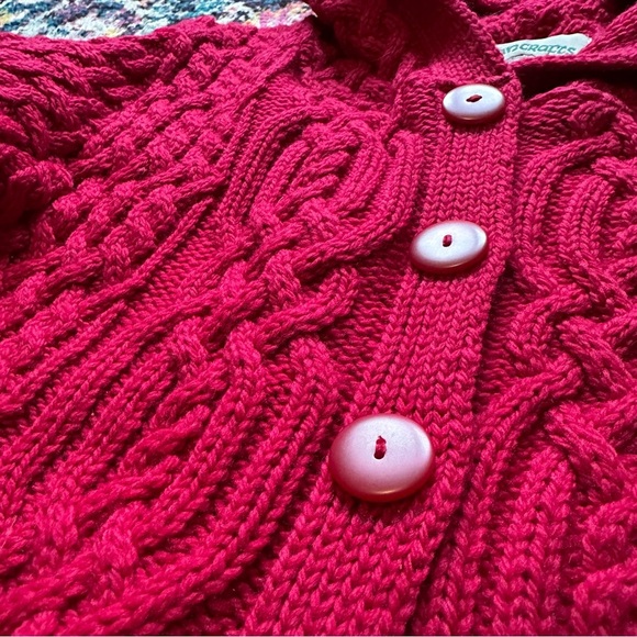 Aran Crafts Merino Wool Fisherman Cable Knit Hooded Button Front Sweater Womens - Picture 4 of 6